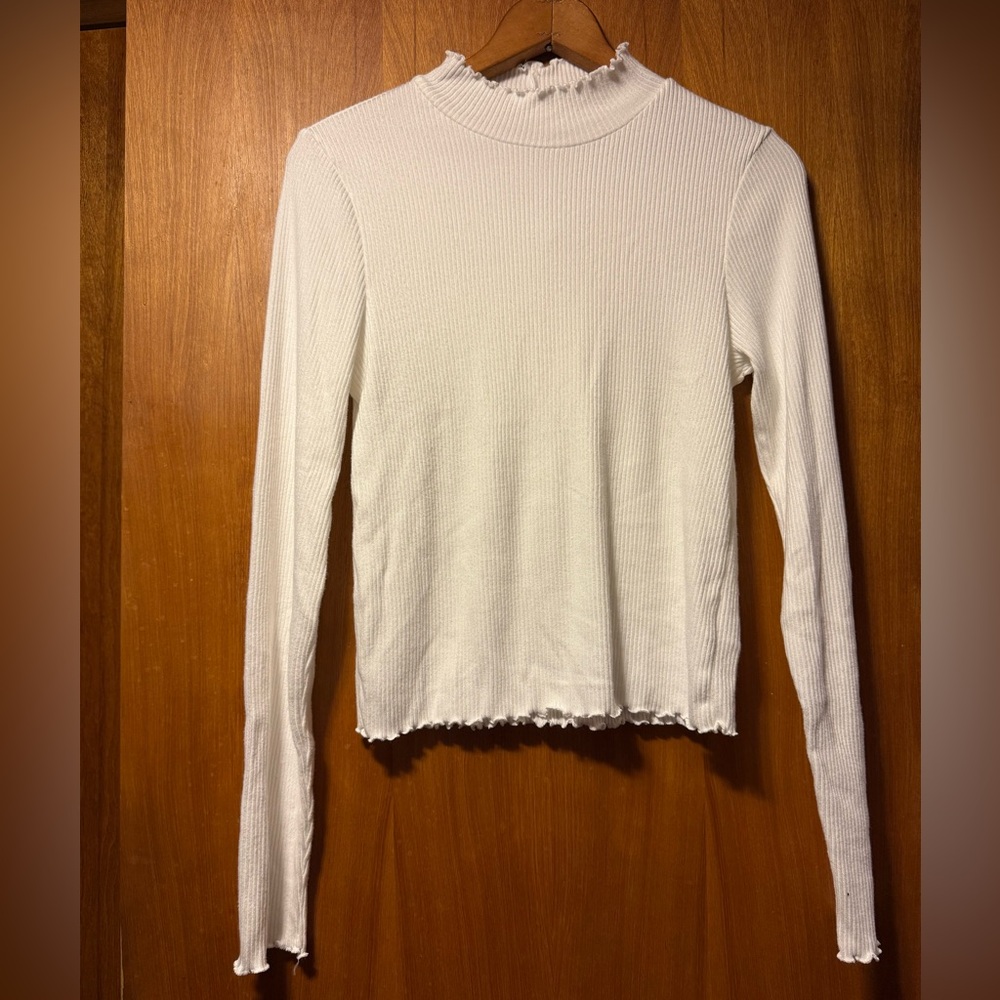 American Eagle Outfitters White Ribbed Long Sleeve Top